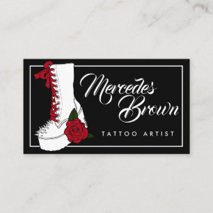 Gothic Script Boot Black Tattoo Artist Business Card