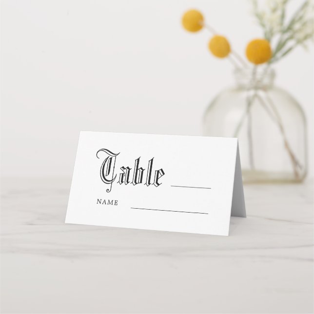 Gothic Script Wedding Reception Table Name Place Card (Front)