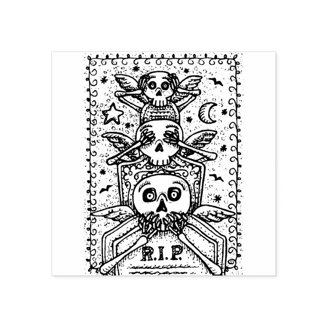 GOTHIC SEE NO EVIL, CEMETERY SKELETON RUBBER STAMP (Imprint)