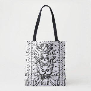 GOTHIC SEE NO EVIL, CEMETERY SKELETON TOTE BAG