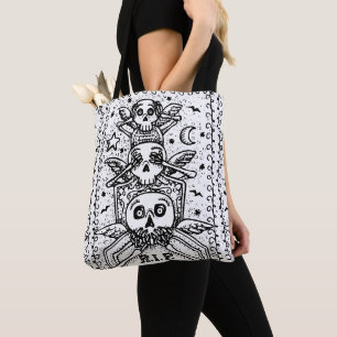GOTHIC SEE NO EVIL, CEMETERY SKELETON TOTE BAG