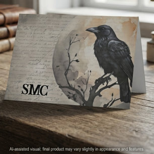 Gothic Sepia Dark Academia Raven Thank You Card