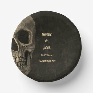 Gothic Sepia Half Skull Head Vintage Hallowedding Paper Plate