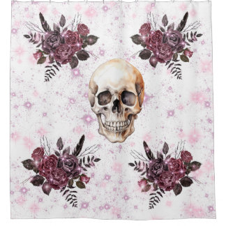 Gothic Shower Curtain Skull, Roses and Glitter