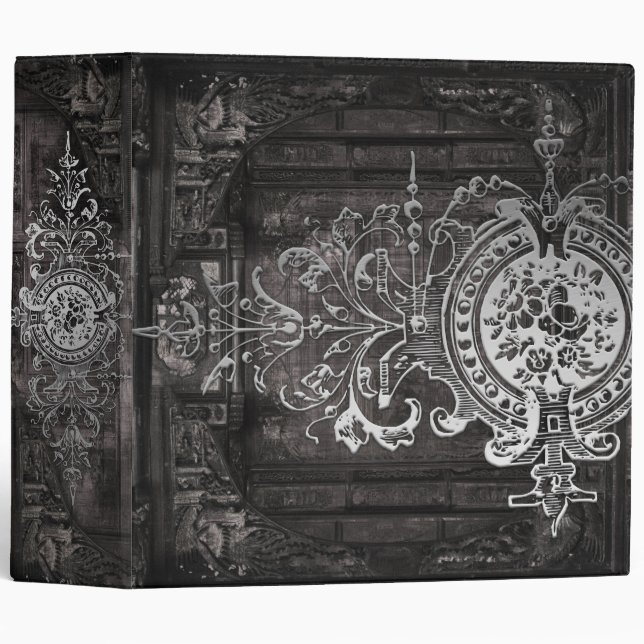 Gothic Silver and Black Victorian Ancient Tome Binder (Front/Spine)