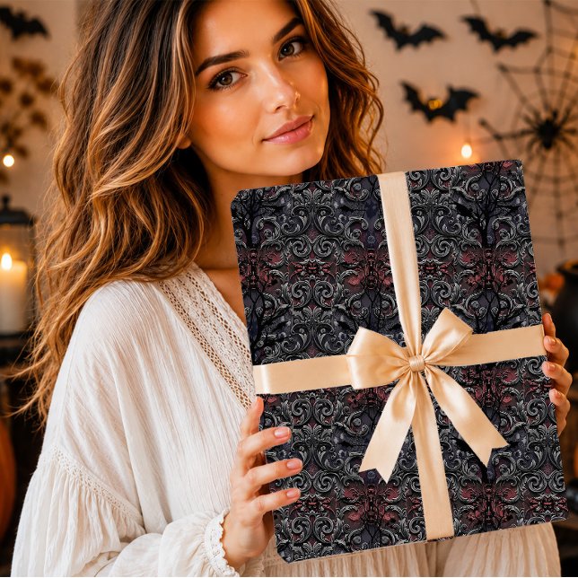 Gothic Silver Baroque Damask Wrapping Paper (Creator Uploaded)
