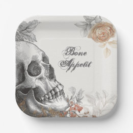 Gothic Skeleton Bone Appetit Halloween Paper Plate
