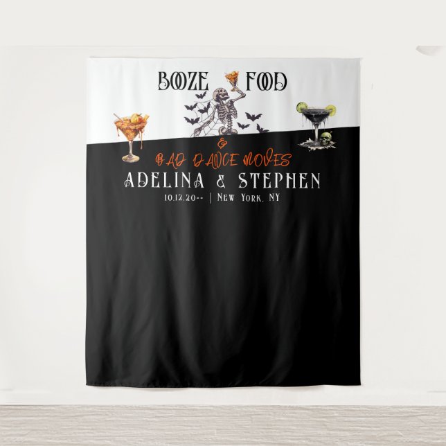 Gothic Skeleton Booze Food Wedding Photo Backdrop Tapestry (Front)