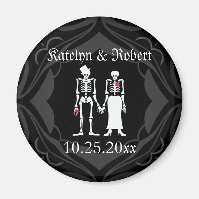 Gothic Skeleton Bride & Groom Save the Date Magnet (Front)