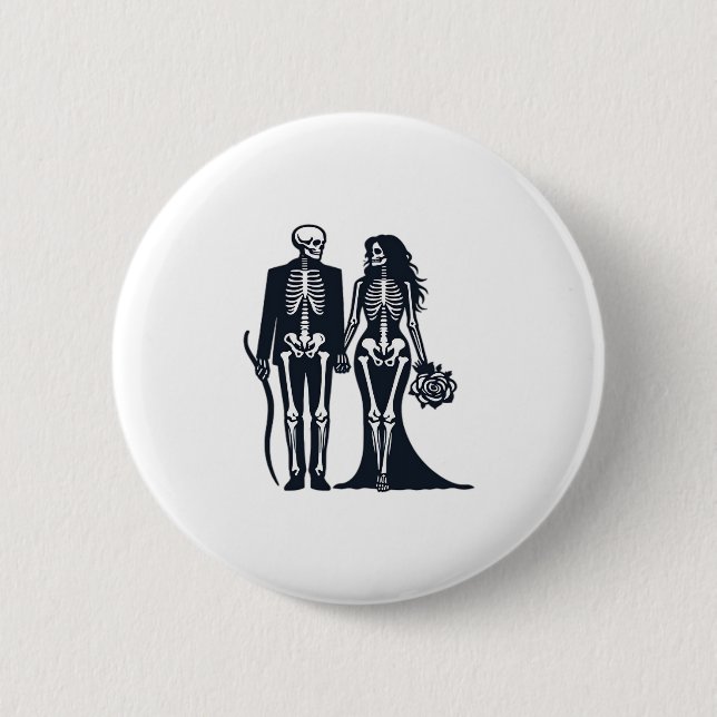 Gothic Skeleton Bride & Groom – Till Death Do Us P 2 Inch Round Button (Front)