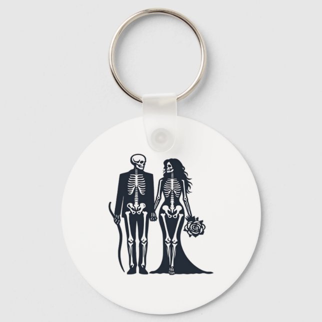 Gothic Skeleton Bride & Groom – Till Death Do Us P Keychain (Front)