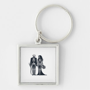 Gothic Skeleton Bride & Groom – Till Death Do Us P Keychain