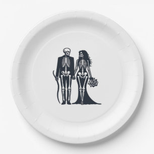Gothic Skeleton Bride & Groom – Till Death Do Us P Paper Plate