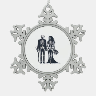 Gothic Skeleton Bride & Groom – Till Death Do Us P Snowflake Pewter Christmas Ornament