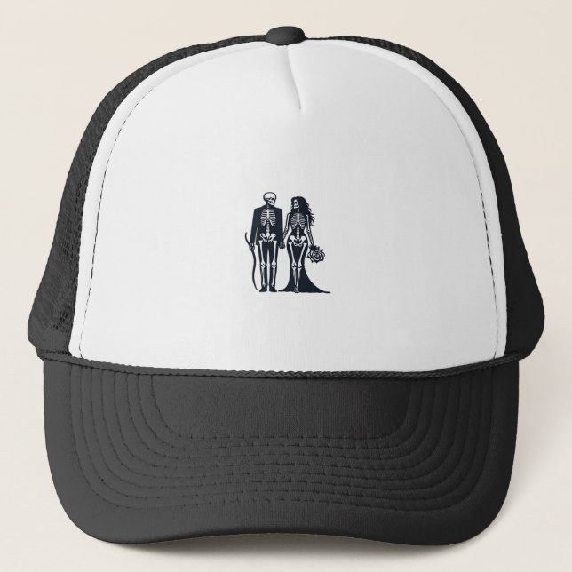Gothic Skeleton Bride & Groom – Till Death Do Us P Trucker Hat (Front)