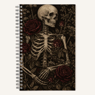 Gothic Skeleton Burgundy Rose Victorian Botanical Notebook
