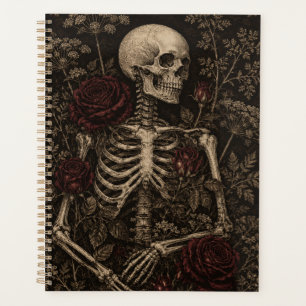 Gothic Skeleton Burgundy Rose Victorian Botanical Planner