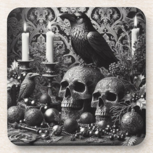 Gothic Skeleton Candle Dark Monotone Halloween Coaster