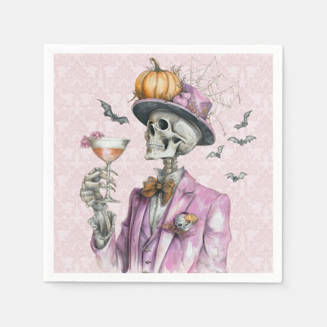 Gothic Skeleton Cocktail Party Halloween Napkin (Front)