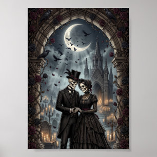 Gothic Skeleton Couple Dark Romance Roses Poster