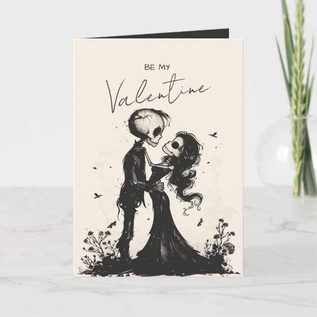 Gothic Skeleton Couple Dark Romantic Valentine Holiday Card (Front)