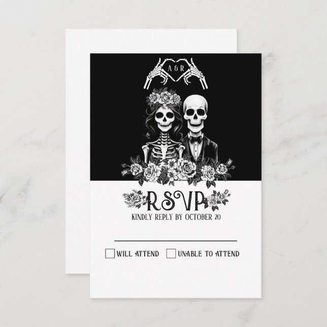 Gothic skeleton couple floral weddingResponse Card (Front/Back)