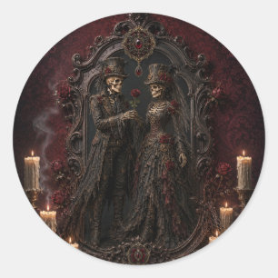 Gothic Skeleton Couple Halloween Round Sticker