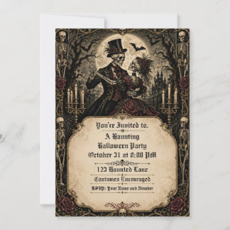 Gothic Skeleton Couple Haunted Halloween Party Invitation