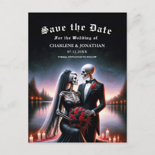 Gothic Skeleton Couple Navy Save the Date Announcement Postcard