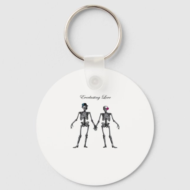 Gothic Skeleton Couple (Old Pink) Classic Keychain (Front)