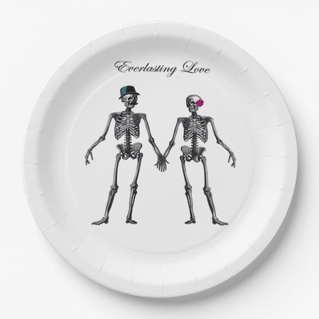 Gothic Skeleton Couple (Old Pink) Classic Paper Plate (Front)
