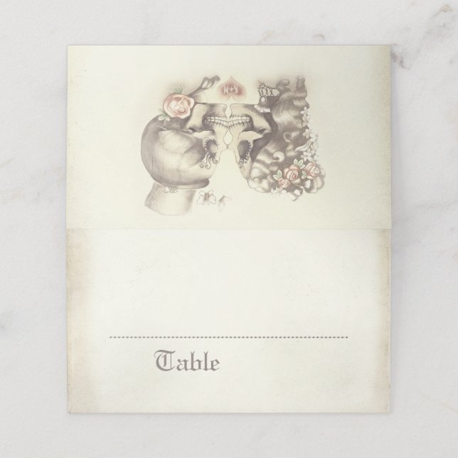 Gothic Skeleton Couple Pink Floral Name Place Card (Outside Unfolded)