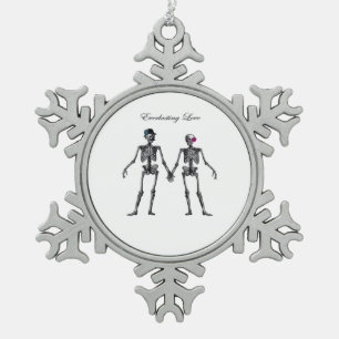 Gothic Skeleton Couple (White) Classic Snowflake Pewter Christmas Ornament