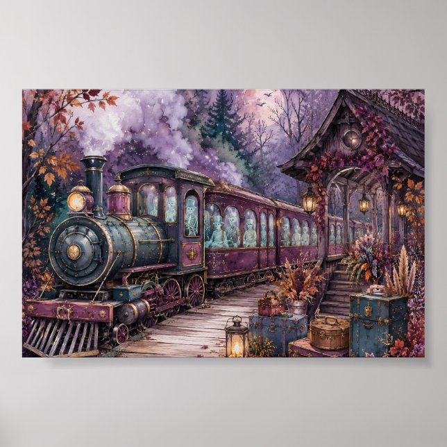 Gothic Skeleton Express Train Station Whimsigoth  Poster (Front)