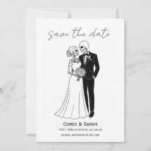 Gothic Skeleton Halloween Save the Date Cards