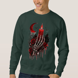 Gothic Skeleton Hand Candle Moon Halloween Horror  Sweatshirt