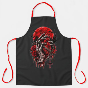 Gothic Skeleton Hands Red Roses Halloween Horror D Apron