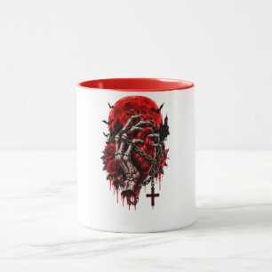 Gothic Skeleton Hands Red Roses Halloween Horror D Mug