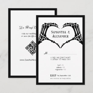 Gothic Skeleton Hands Till Death QR Code Wedding RSVP Card