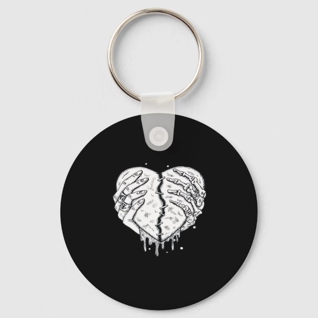Gothic Skeleton Heart Hands Retro Aesthetic Keychain (Front)