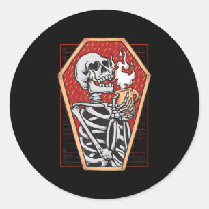 Gothic Skeleton in Coffin Mall Goth Halloween Aest Classic Round Sticker