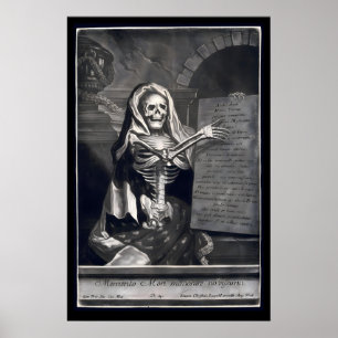 Gothic Skeleton Mezzotint Print 18th Century
