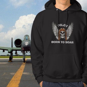 Gothic Skeleton Pilot Born to Soar Birthday Hoodie