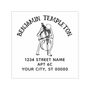 Gothic Skeleton Playing Cello Name Return Address Self-inking Stamp