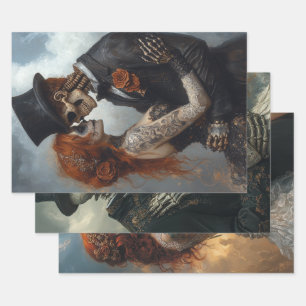 Gothic Skeleton, Proposal, Wedding, Honeymoon Wrapping Paper Sheet