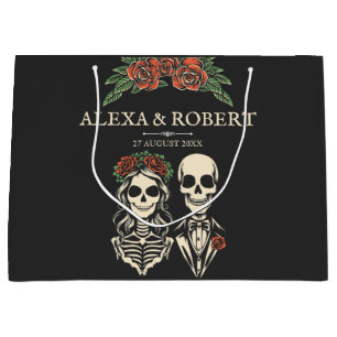 Gothic skeleton roses couple wedding  large gift bag