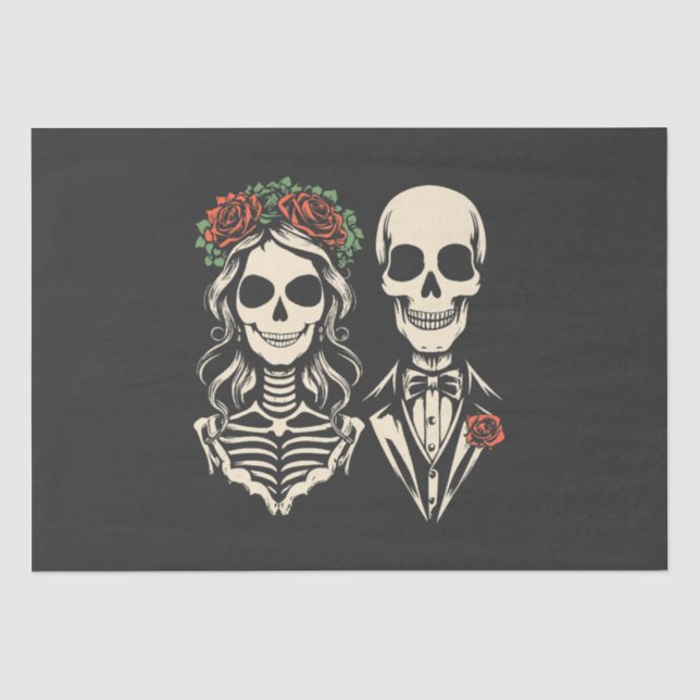 Gothic skeleton roses couple wedding  tissue paper (Front)