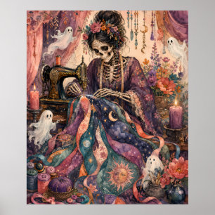 Gothic Skeleton Seamstress Quilting Celestial Poster