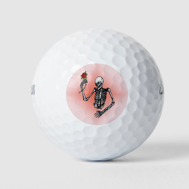 Gothic Skeleton Single Red Rose Golf Balls (Front)