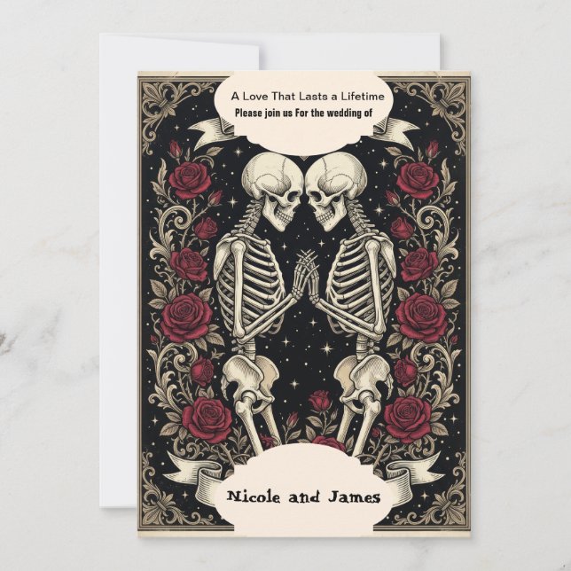 Gothic Skeleton Wedding Invitation Lovers Tarot (Front)